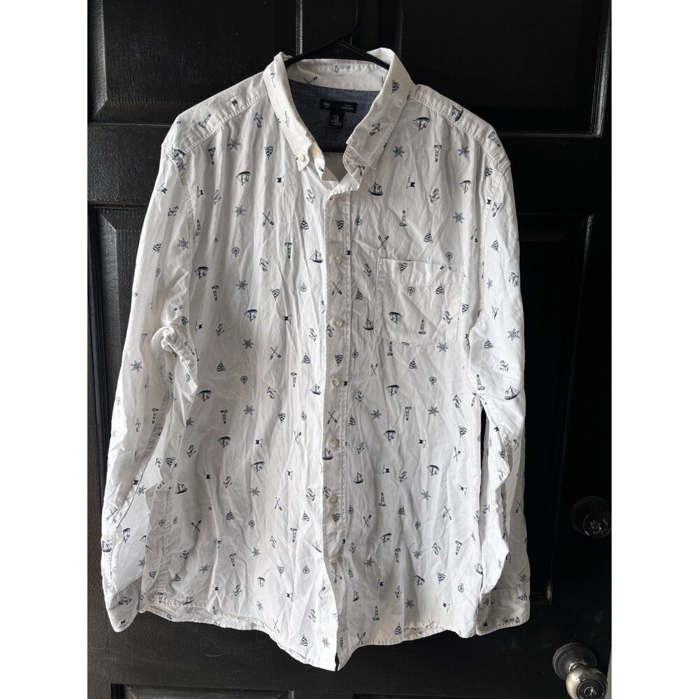 GAP sailor Nautical Yachting Print Cotton Long Sleeve Preppy Button Down L
